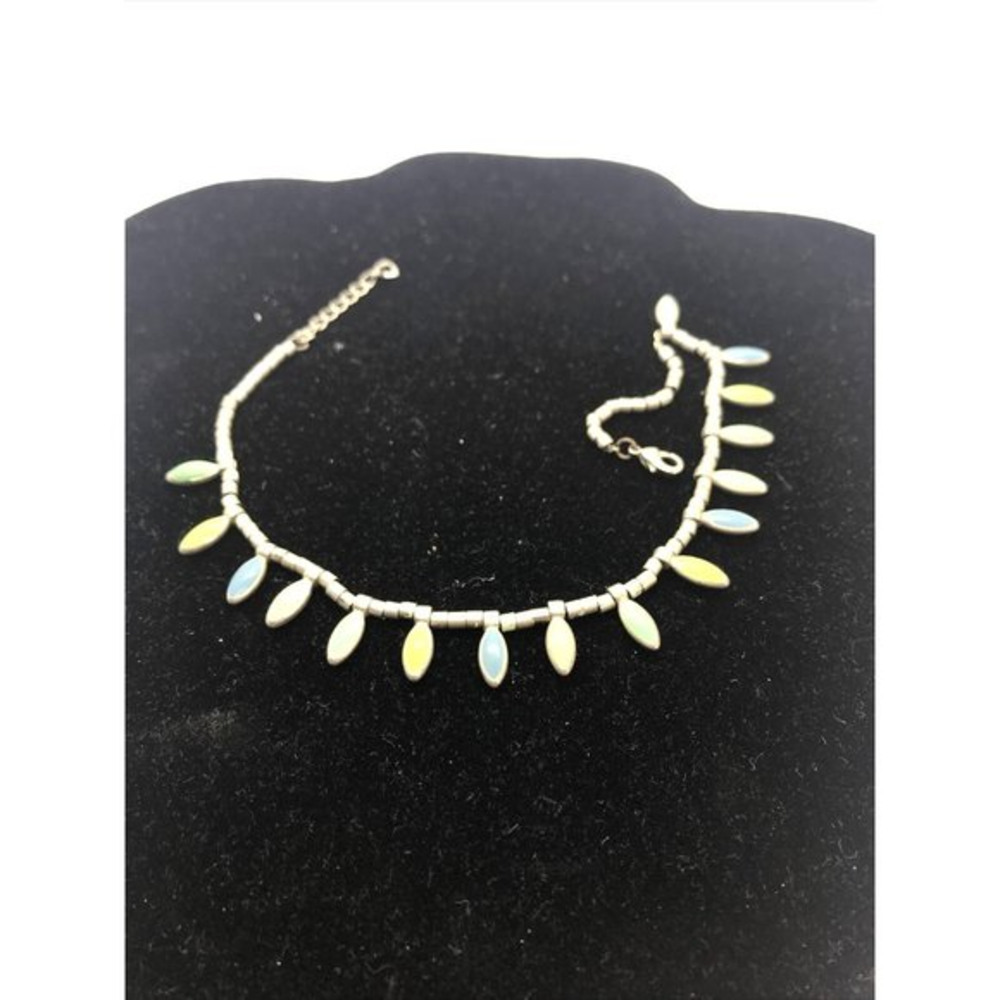 ankle bracelet Enamel charms Blue Green Yellow‎ silver tone 11"